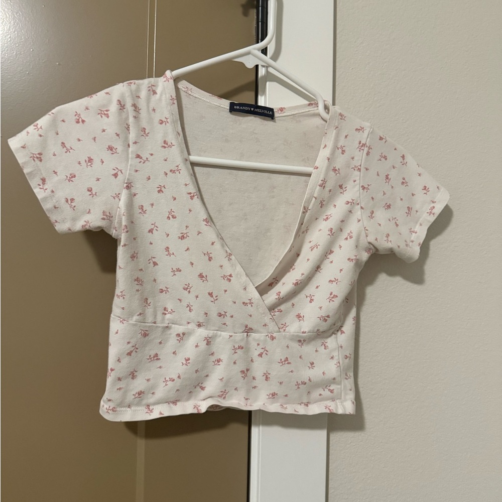 Brandy Melville Pink Floral Wrap Top